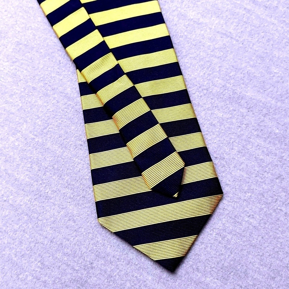 VTG‎ Brooks Brothers Silk Repp Tie Mens One Size Navy Gold Stripe Classic Preppy